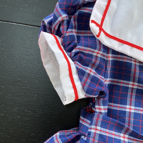 Polly Flinders Vintage Hand Smocked Dress. Toddler 2. Navy Plaid. - Picture 7 of 11